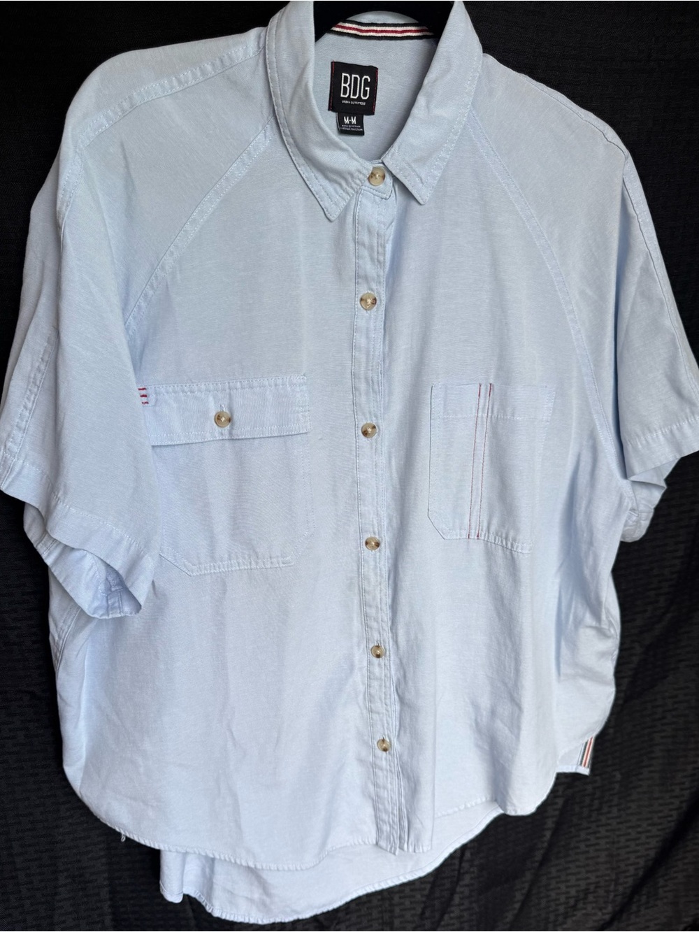 BDG Pale Blue Short-Sleeve Button-Down Shirt